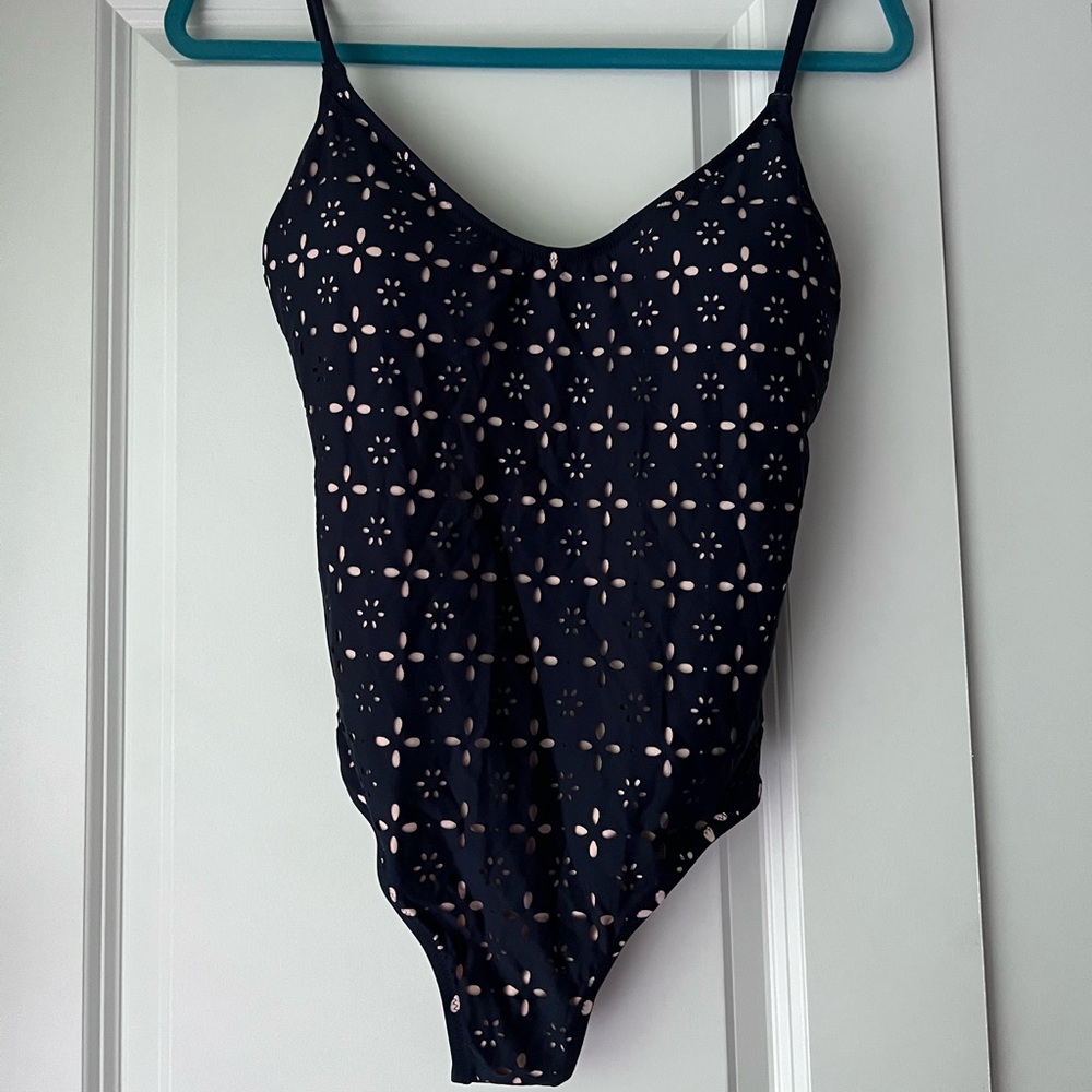 J crew strappy one piece swimsuit in laser cut eyelet